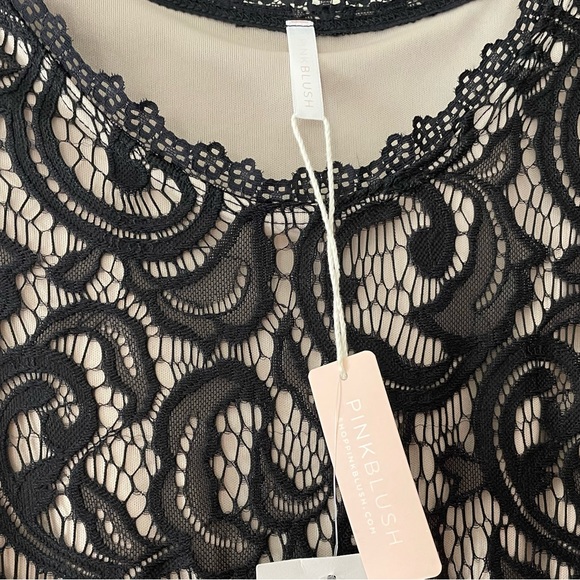 *NWT* PinkBlush Maternity Lace Top Pleated Chiffon Maxi Dress Black & Blush/Pink - Picture 10 of 13